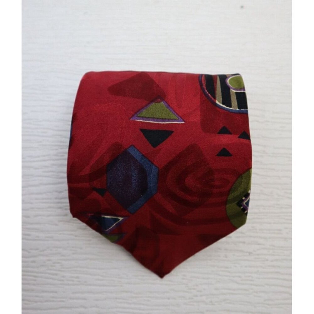 COURREGES HOMME- MEN'S MAROON RED PRINT 100% SILK TIE - ITALIAN SILK